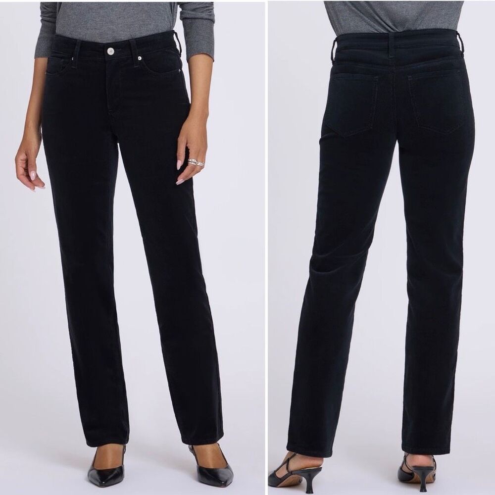 NYDJ Black Marilyn Straight Pants In Fine Wale Stretch Corduroy-6P